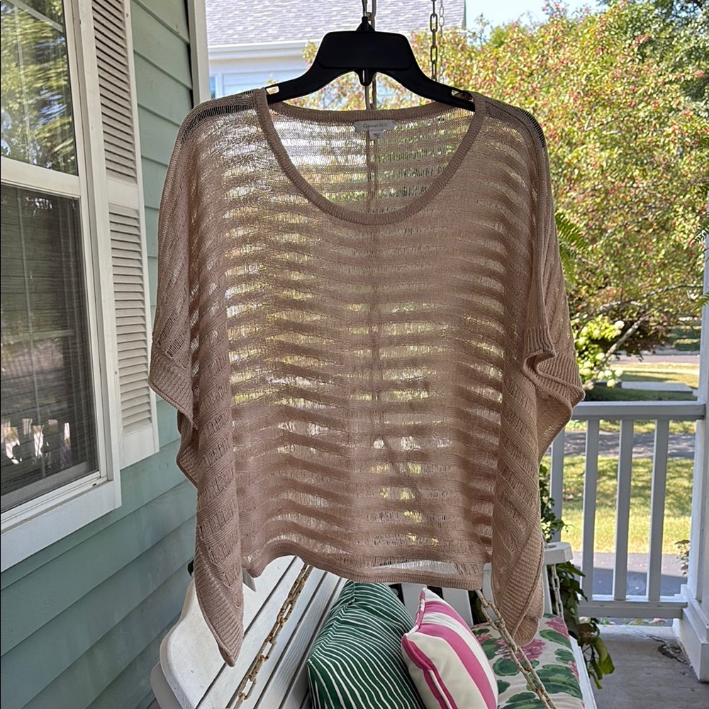 Sheer Beige Knit Poncho Top